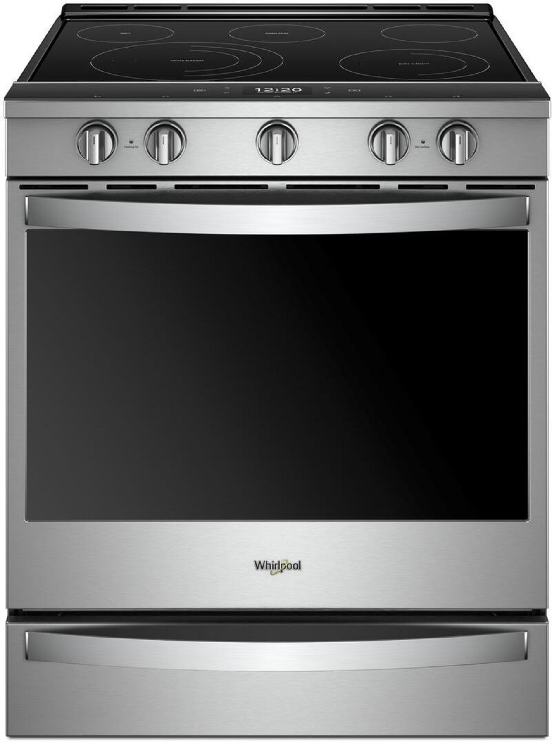 Whirlpool WEE750H0HZ 30 Inch Slide-In Electric Range with 5 Burners, 6. Stainless Steel Whirlpool Electric Range