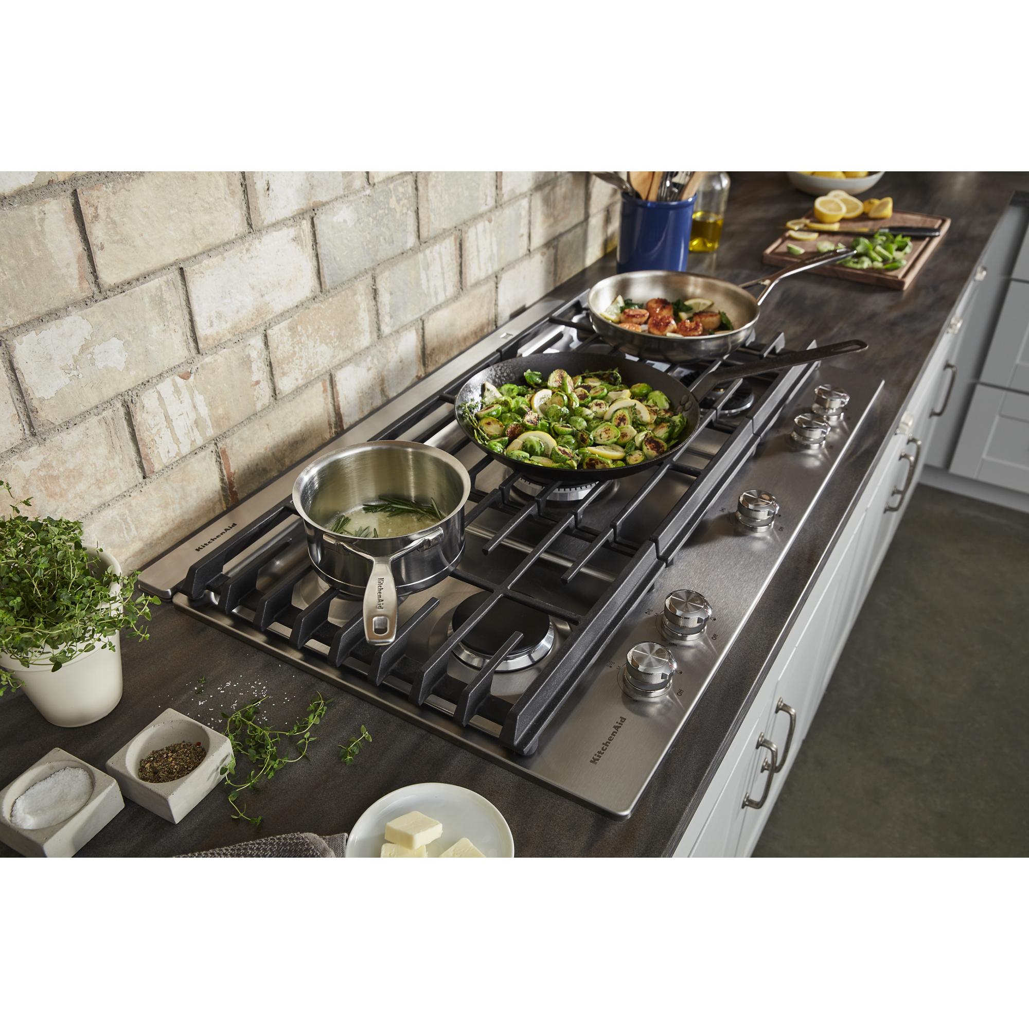 5 Burner Gas Cooktop With Griddle, Countertop Gas Stove With Griddle